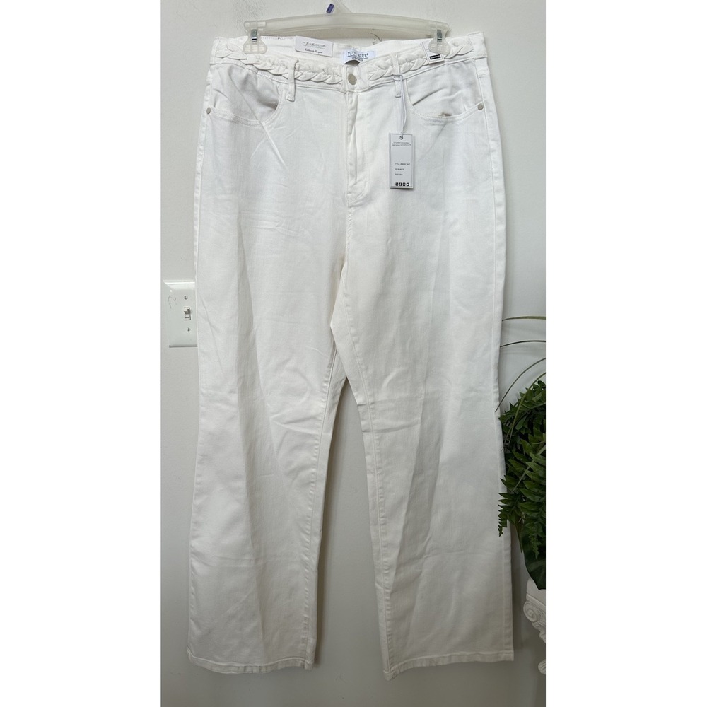 NWT‎ Judy Blue White Wide Leg Jeans 20W High Rise Braided Waist Boho Coquette